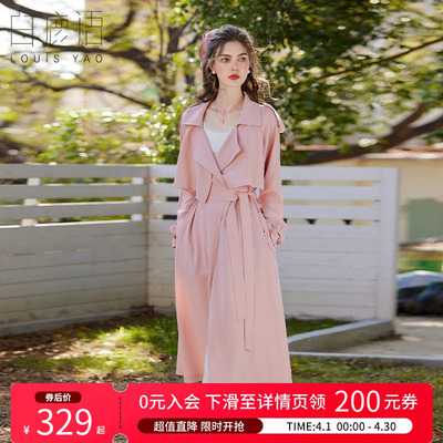 白鹿语翻领长款系带风衣