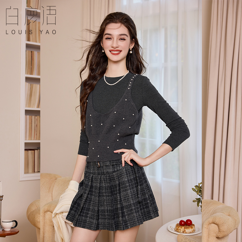 白鹿语钉珠马甲背心针织衫两件套