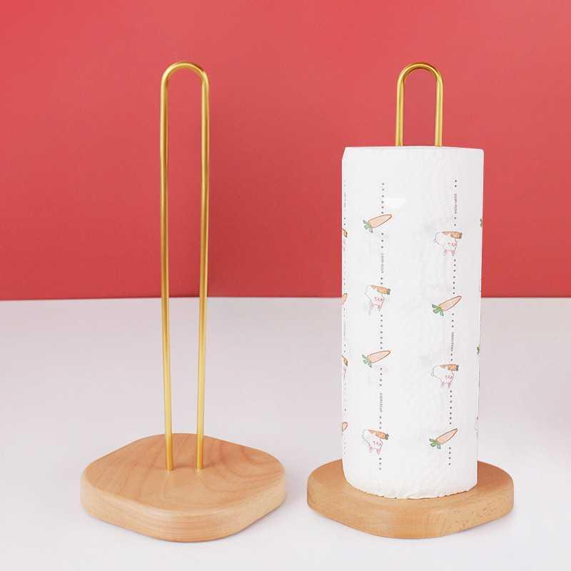 厨房纸巾架日式榉木黄铜懒人抹布