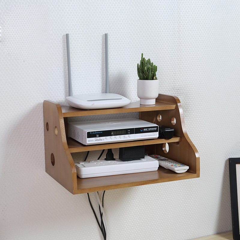 路由器收纳盒实木机顶盒置物架集线盒WIFI光猫电源线排插整理架木