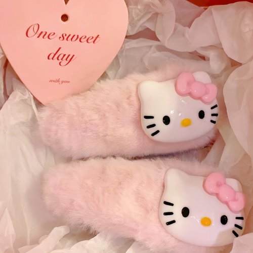 儿童毛绒发夹猫咪发夹bb夹粉色