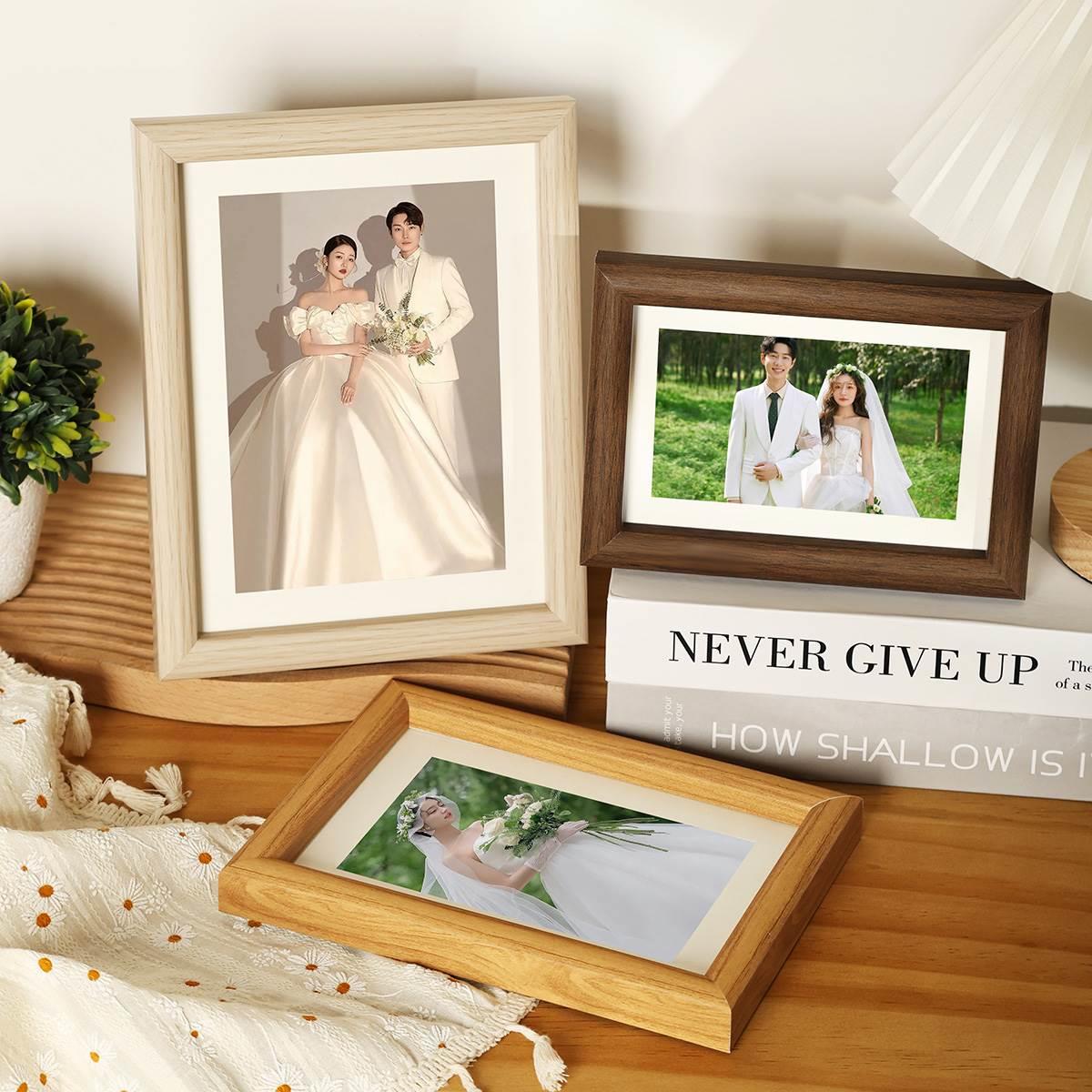 冲洗照片打印做成相框摆台实木高级质感挂墙6六7七8寸定制diy空框