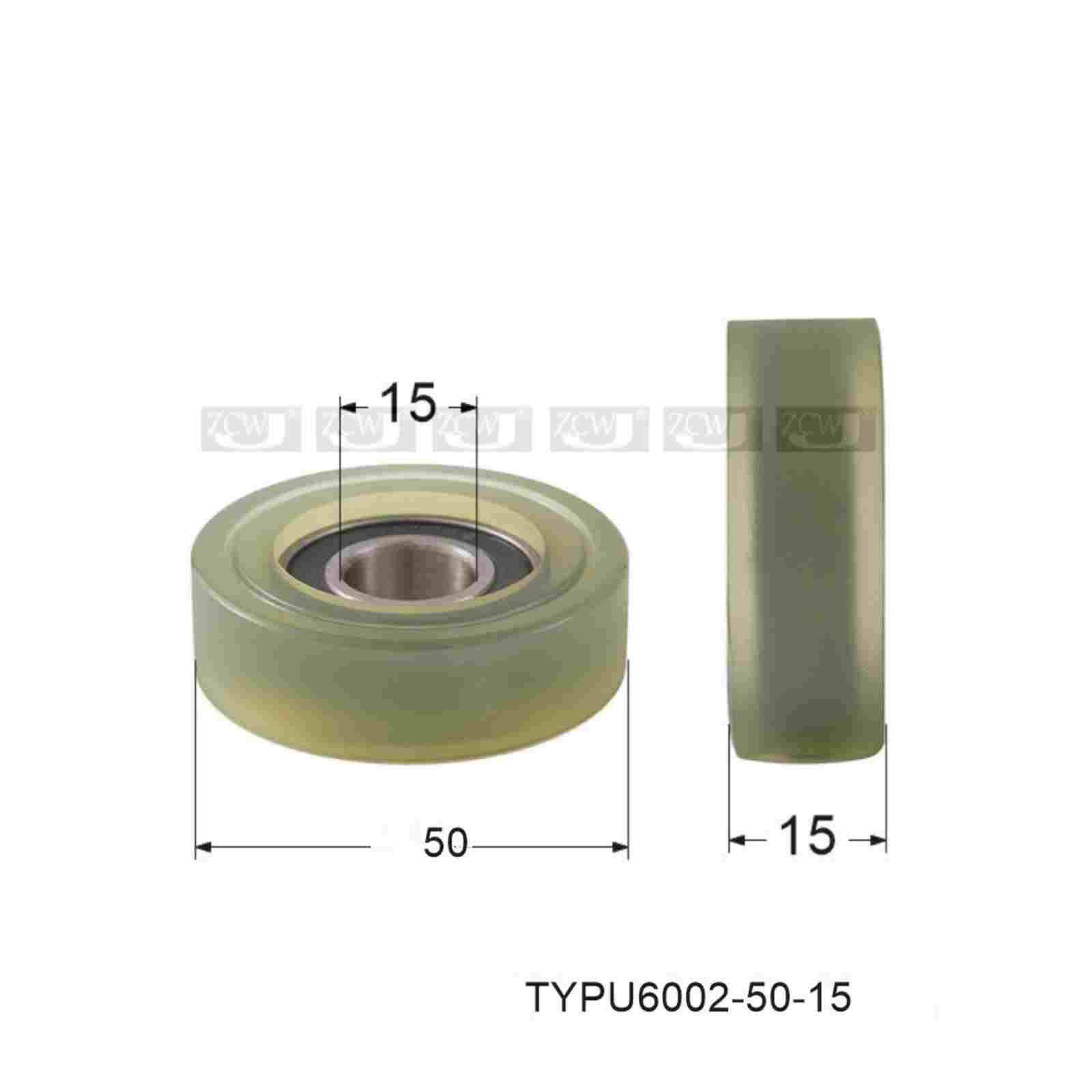 15*50*15包胶轴承6002耐磨平面型轴承滑轮PU五金滑轮尼龙轴承胶轮