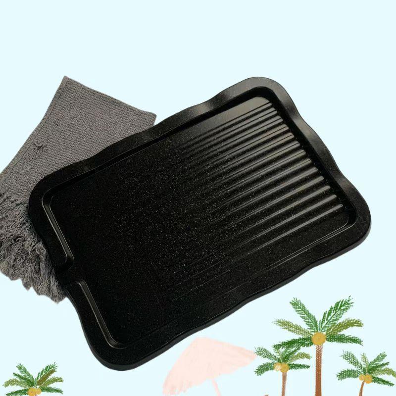 韩国卡式炉明火加厚不沾烤长方形便携烤肉盘商用麦饭石涂层烧烤盘