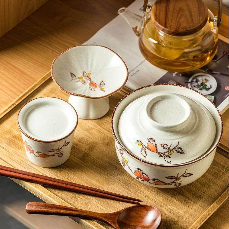 好看的一人份餐具陶瓷碗碟配套高级感日式汤碗带盖家用碗碟筷套装