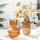 北欧轻奢香槟金色玻璃异形花瓶插花水养样板间客厅餐桌面装 饰摆件