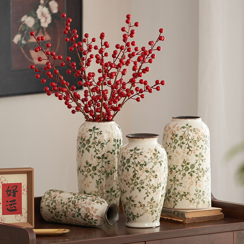 红果北美冬青陶瓷大花瓶水养干枝雪柳银柳复古插花摆件客厅田园风,鲜花速递/花卉仿真/绿植园艺,花瓶,淘宝优惠券,粉丝福利购,淘宝优惠卷