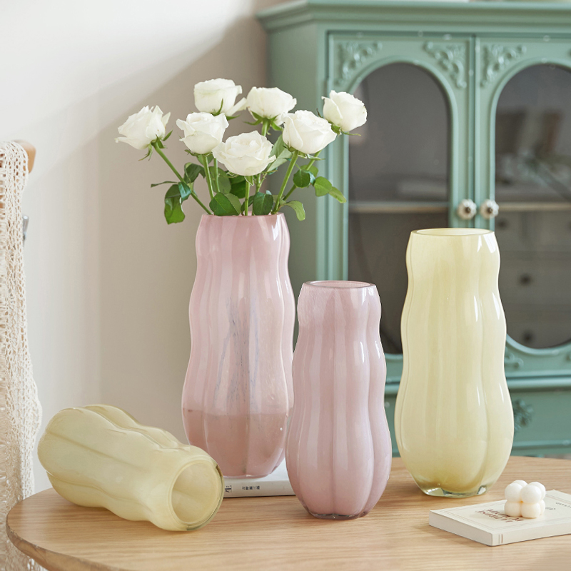花瓶高级感摆件客厅插花琉璃粉色
