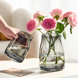 A级花瓶玻璃小摆件客厅插花轻奢高级感宽口餐桌玫瑰鲜花水培水养