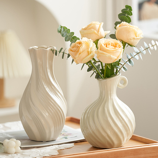 法式 饰品 陶瓷花瓶轻奢高级感插花复古水养玫瑰芍药鲜花客厅摆件装