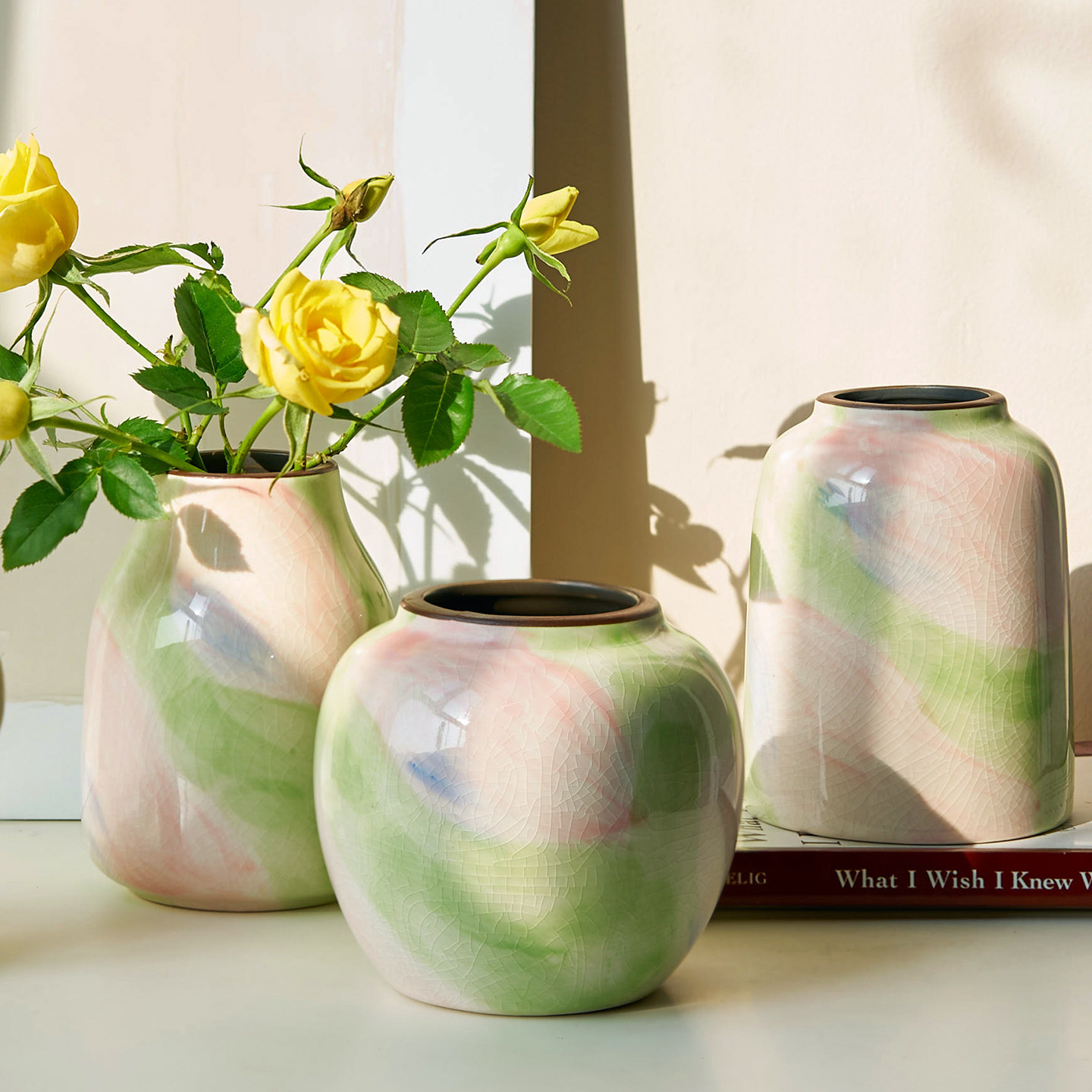 油画陶瓷小花瓶高级感绿色中式复古艺术客厅水养插鲜花装饰品摆件,鲜花速递/花卉仿真/绿植园艺,花瓶,淘宝优惠券,粉丝福利购,淘宝优惠卷