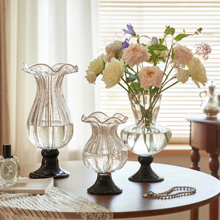 洒金琉璃高脚复古中古法式艺术风灯花瓶花器水养插鲜花摆件高级感