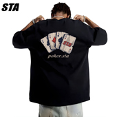 STA旗舰店扑克牌男女短袖 高街复古t恤vintage纯棉情侣上衣 美式