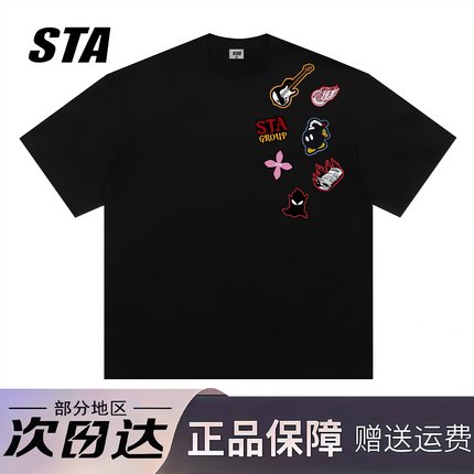 STA旗舰店美式涂鸦印花短袖男女夏季潮牌高街重磅纯棉宽松情侣t恤