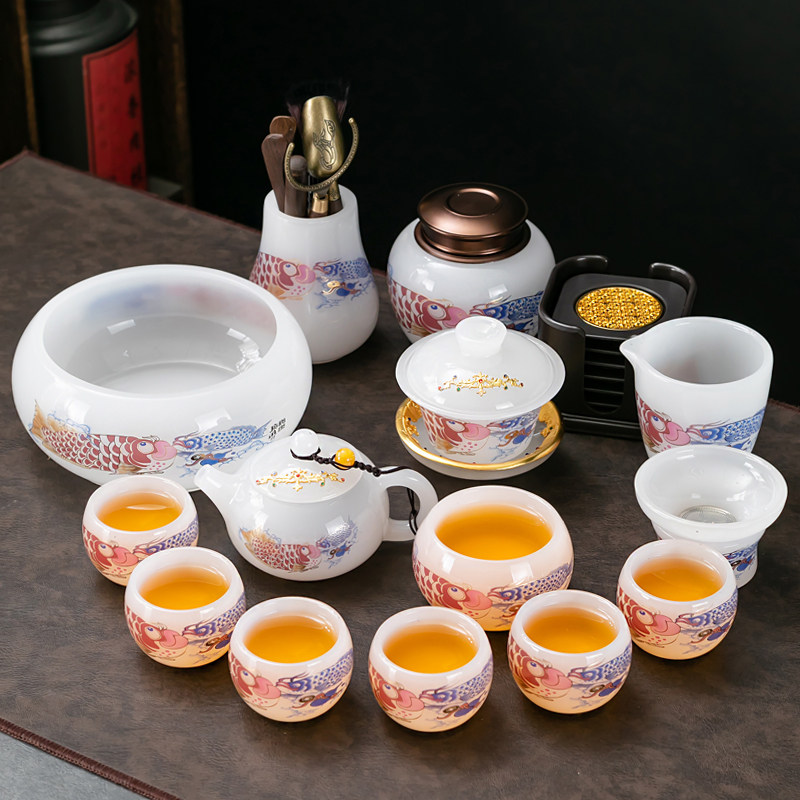 金镶玉琉璃茶具套装 整套轻奢功夫茶道家用泡茶壶高端办公室茶具