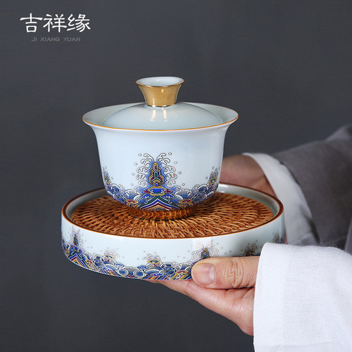 吉祥缘彩绘大号三才茶杯壶盖碗