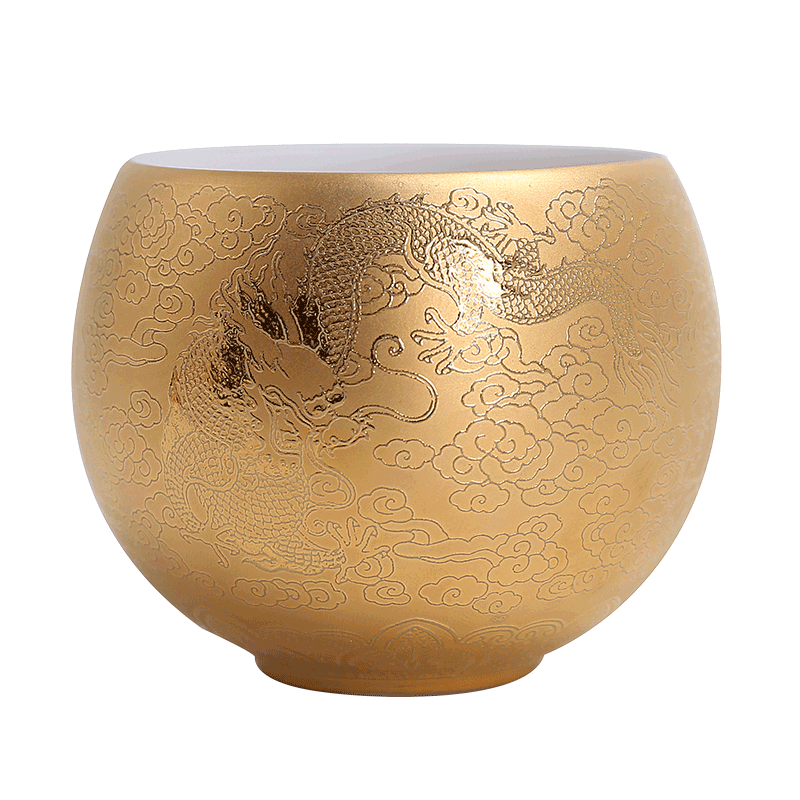 陶瓷24k羊脂玉鎏金功夫茶品茗杯