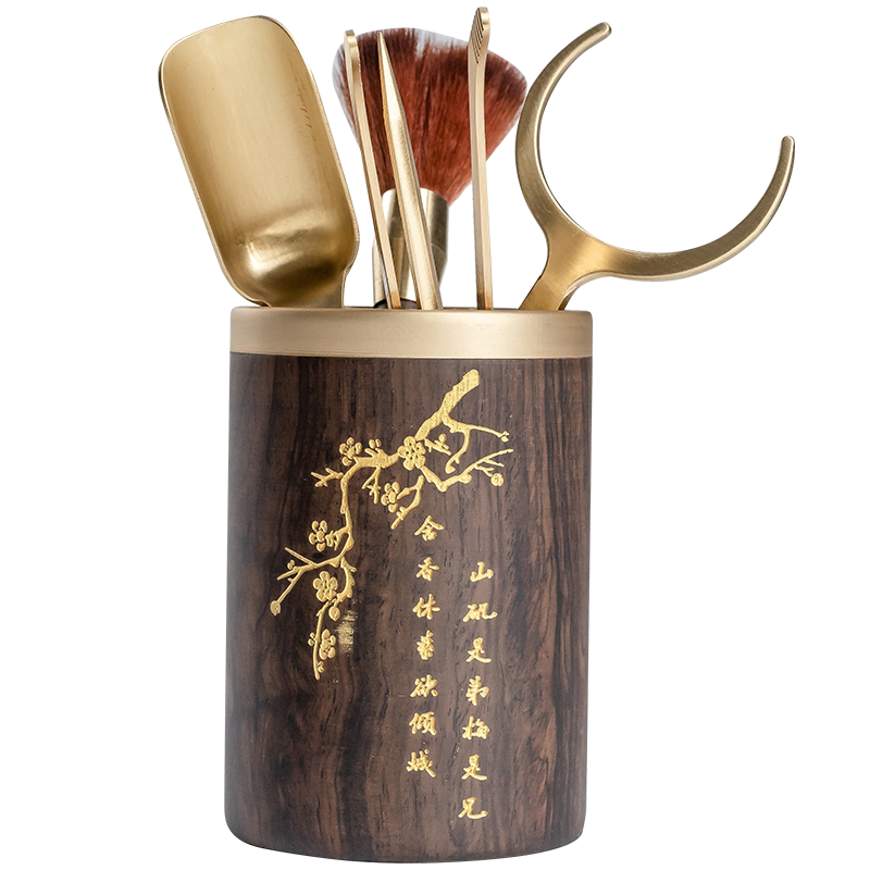 梅兰竹菊黑檀实木养壶茶道六君子