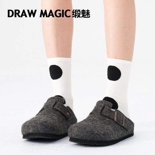 时髦复古袜子女大波点撞色无骨中筒袜搭配皮鞋圆点春秋款堆堆袜冬