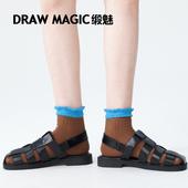 短筒袜夏天搭配凉鞋 缎魅咖啡花边撞色泡泡口袜子女短袜夏季 薄款 袜