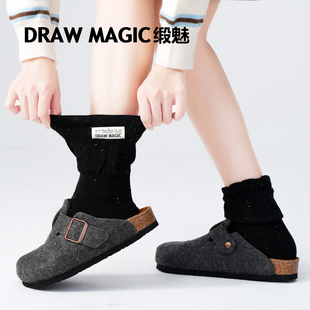 宽口袜子女款秋冬彩点布标慵懒风黑色中筒袜芭蕾风miu系堆堆袜棉