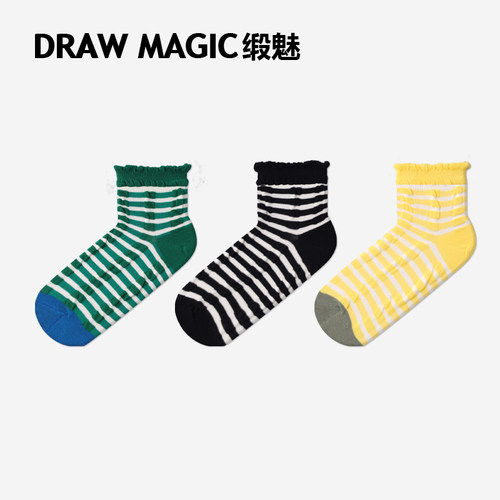 凸凸泡花边口条纹袜子女夏季网红透气短袜低帮短筒袜春秋中长棉袜