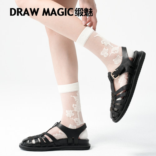 花卉白色款玻璃丝袜子女棉底水晶丝袜夏季薄款中筒袜夏天透明丝袜