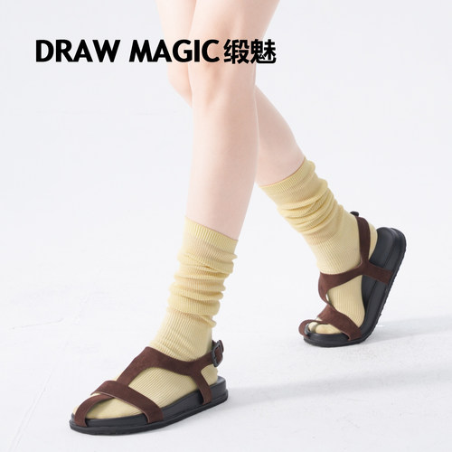 DRAWMAGIC/缎魅嫩黄色堆堆袜女袜子小腿袜高筒袜长筒袜冬季春秋款