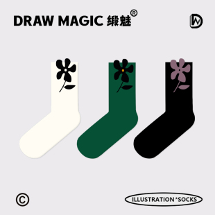 日系可爱网红款 薄款 外穿潮绿色棉 凸凸小花袜子女中筒袜夏季 春夏款