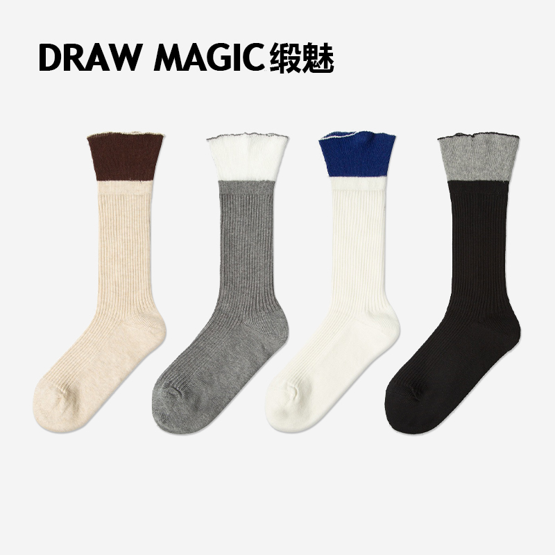 贝壳袜口设计春夏薄款袜子女中筒袜堆堆袜长袜搭配凉鞋外穿黑白灰