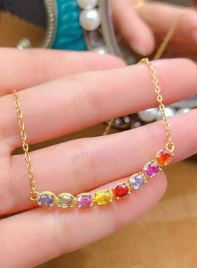 天然彩蓝宝项链晶体通透颜色艳丽帕帕拉恰色硬度高925银精工镶嵌