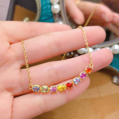 天然彩蓝宝项链晶体通透颜色艳丽帕帕拉恰色硬度高925银精工镶嵌