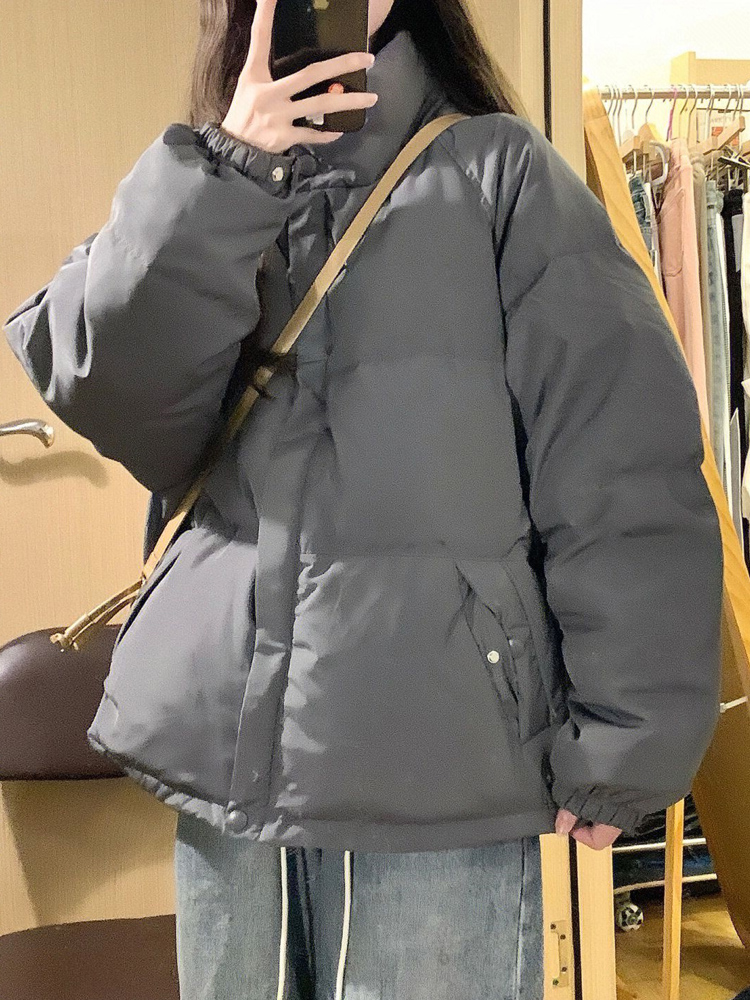 白鸭绒立领羽绒服女式2024冬季新时尚小面包夹克加厚夹克