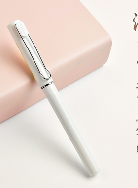 五千年0.7mm中性笔乳瓷白学生书写练字笔 w-444日系简约水笔速干签字笔白色的笔杆硬笔书法专用高颜值中性笔