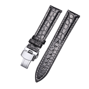 鳄鱼皮手表带男士真皮精钢蝴蝶扣原装代用汉密尔顿海欧雷诺女士20