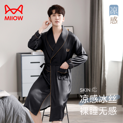 猫人男士浴袍2025新款睡袍仿真丝