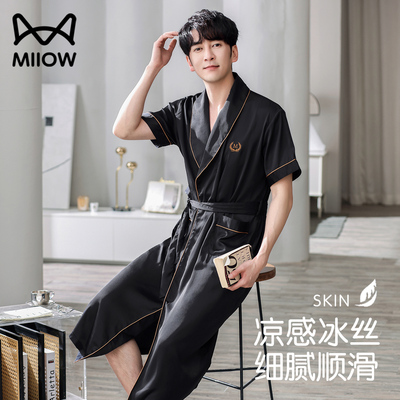 猫人男士睡袍夏季浴袍洗完澡穿的