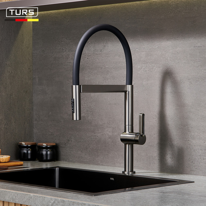 德国全铜枪灰色磁吸厨房冷热水龙头可旋转防溅水洗菜盆洗碗池龙头