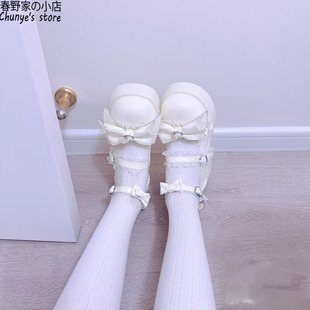原创lolita厚底女鞋增高蝴蝶结松糕底镜面学生小个子夏季可爱单鞋