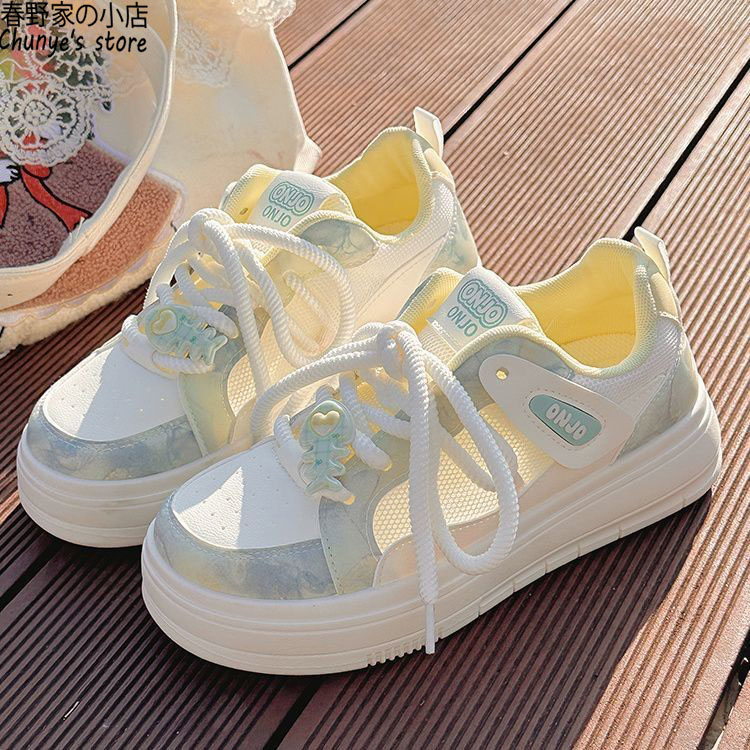 透气网面小白鞋女鞋配裙子春野家