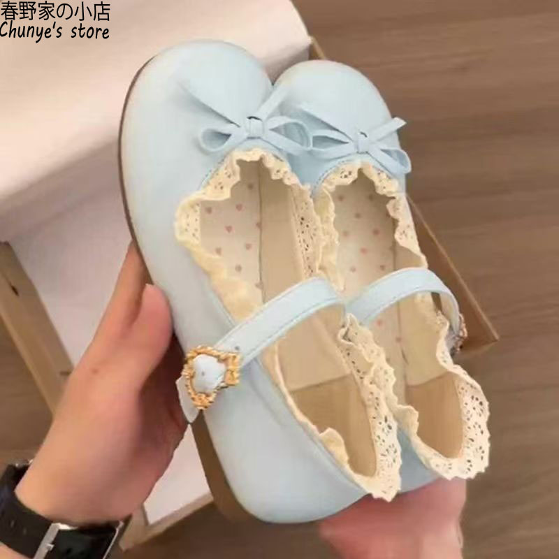 蝴蝶结玛丽珍鞋子女小花蕾春野家