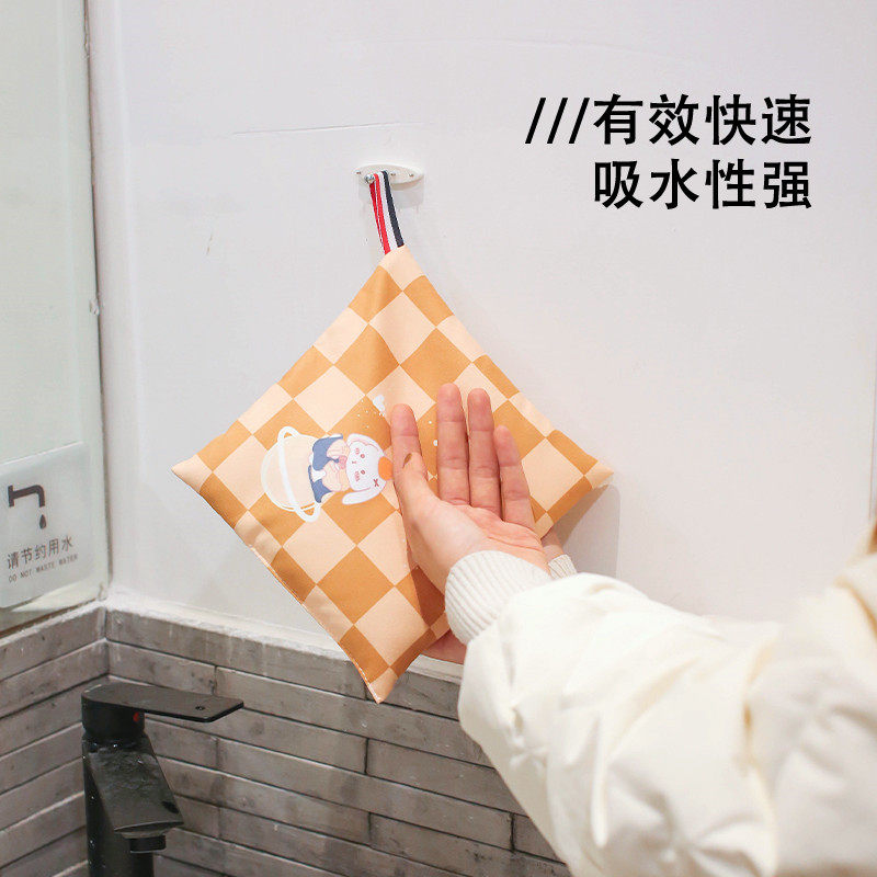 挂式擦手巾硅藻泥卫生间厨房超吸水速干手帕抹布毛巾可爱擦手布
