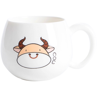 羊脂玉瓷茶杯带把有手柄防烫手陶瓷喝水杯动物萌宠可爱儿童杯子