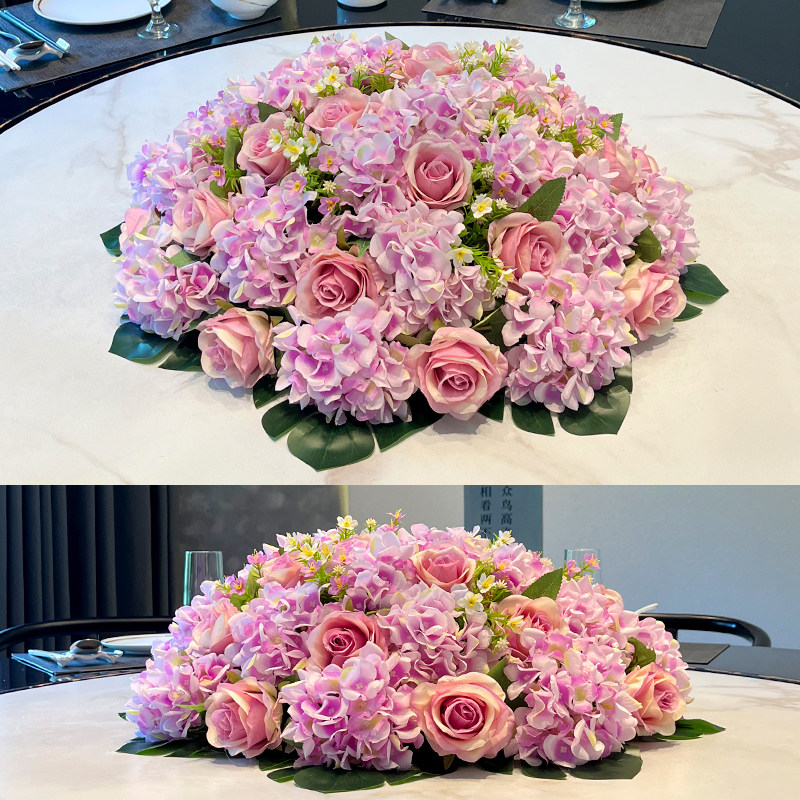 酒店饭店餐桌转盘桌面摆设花艺圆桌中间摆花仿真花装饰花假花绢花