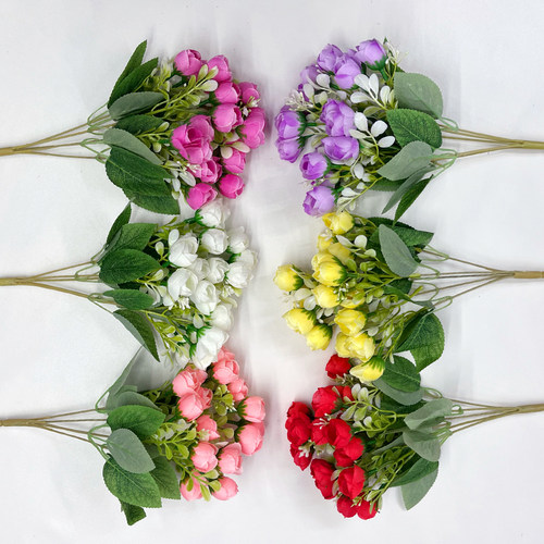仿真花束单支花玫瑰花苞干花摆件假花塑料花假花花坛栅栏插花装饰