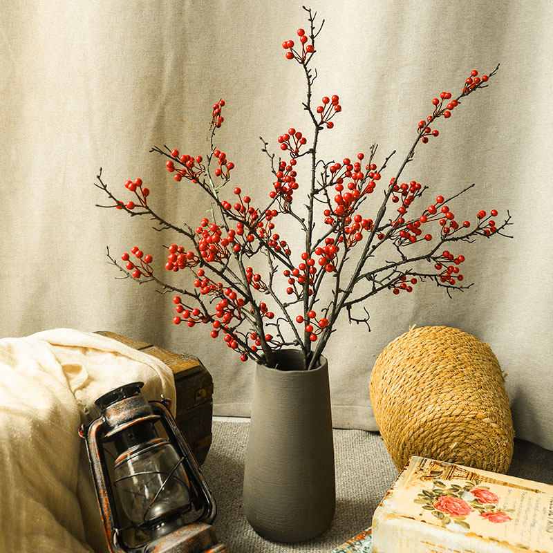 发财果幸运果小红果子假花相思红豆客厅装饰摆件仿真招财干花浆果