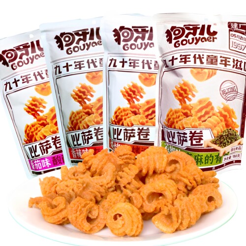 狗牙儿比萨卷零食烧烤香辣188g8090童年休闲小吃多种口味大包装