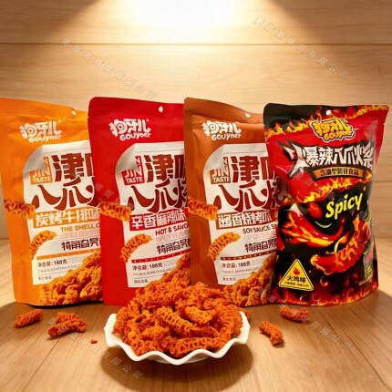 津味八爪烧狗牙儿188g膨化食品怀旧休闲美食追剧麻辣牛排味烧烤味