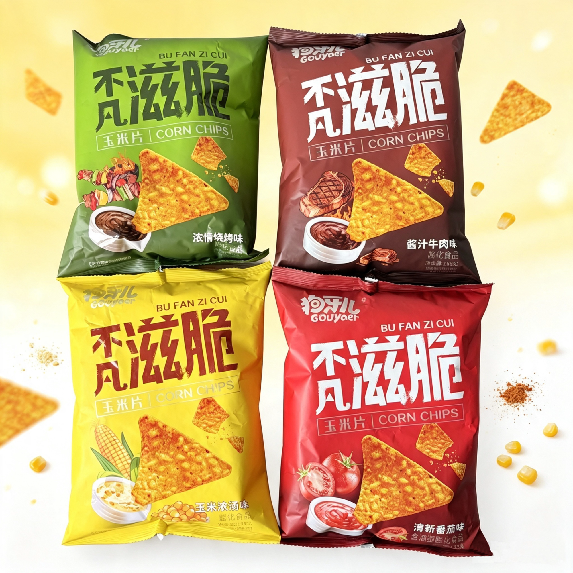 狗牙儿零食不凡滋脆玉米脆片158g牛肉烧烤香辣味休闲食品追剧锅巴