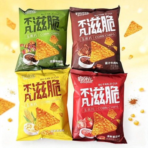 狗牙儿零食不凡滋脆玉米脆片158g牛肉烧烤香辣味休闲食品追剧锅巴